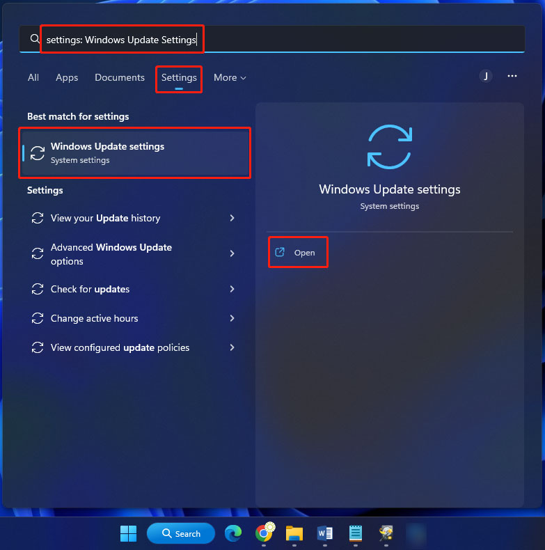 search for settings on Windows 11