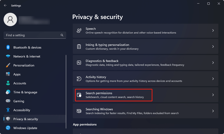 search permissions on Windows 11
