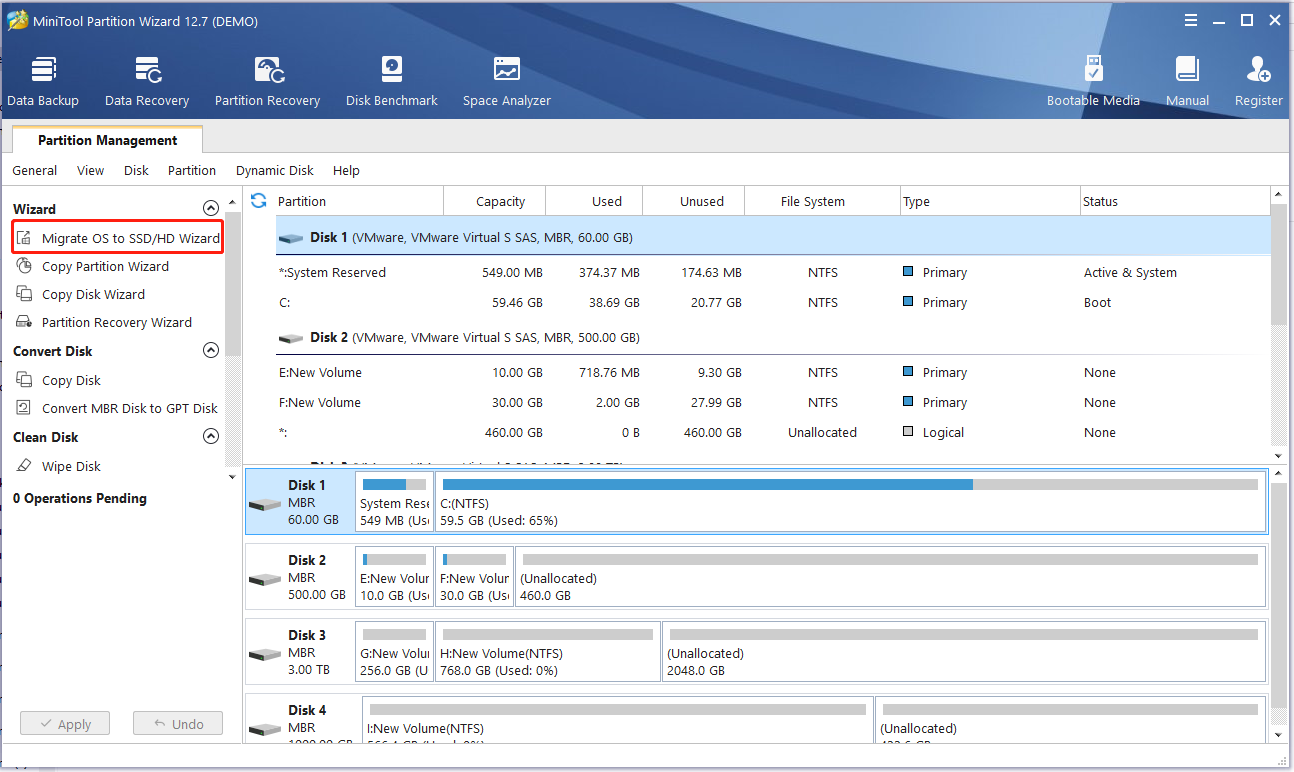 click Migrate OS to SSD/HD Wizard