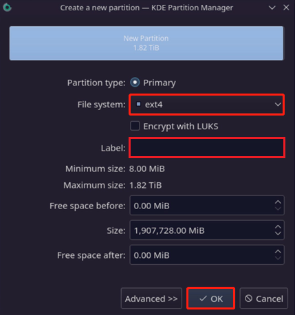 Create a new partition