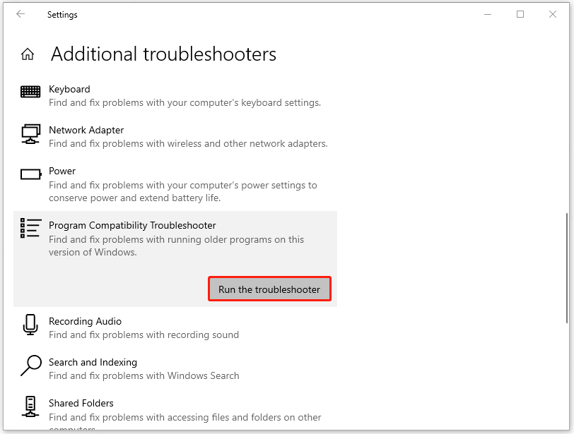 click on Run the troubleshooter