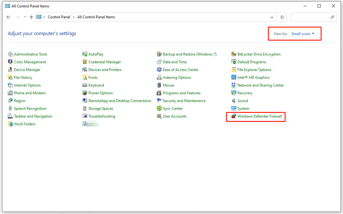 choose Windows Defender Firewall