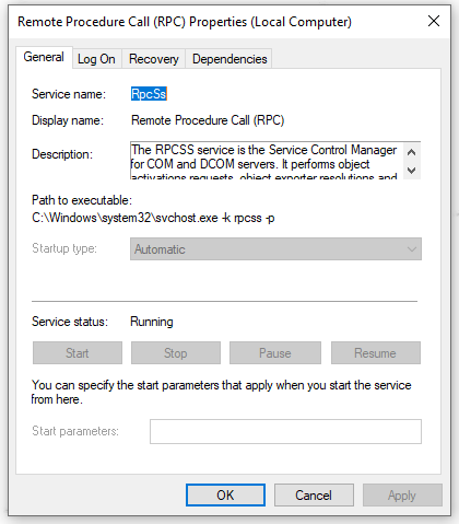 check the Startup type
