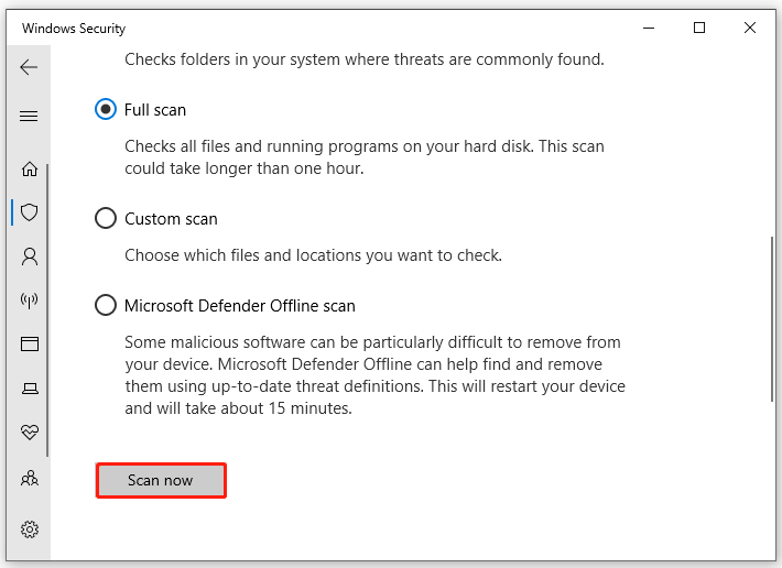 select Scan now on Windows Security