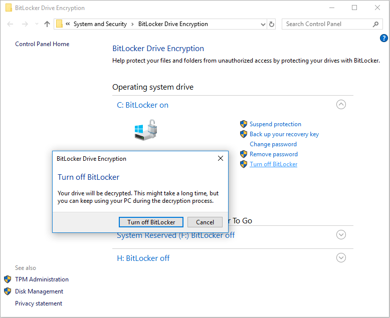 turn off BitLocker