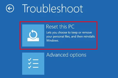 click Reset this PC