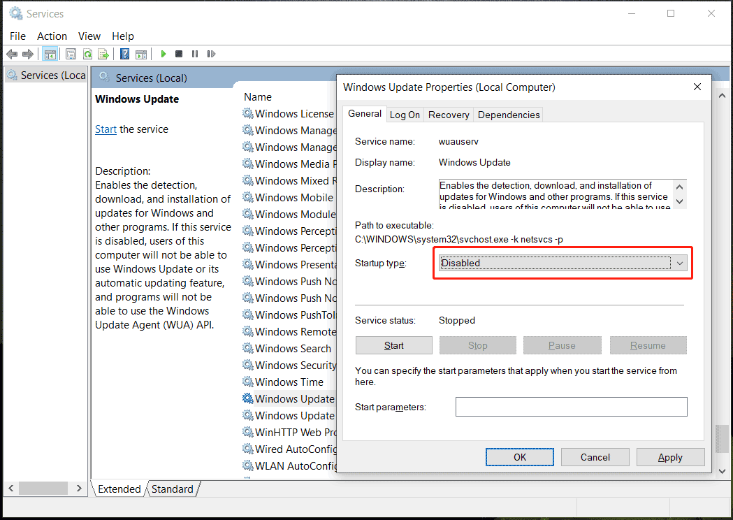 disable Windows Update