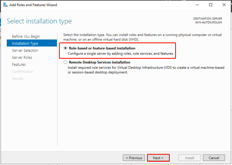 choose Role-based or feature-based installation 