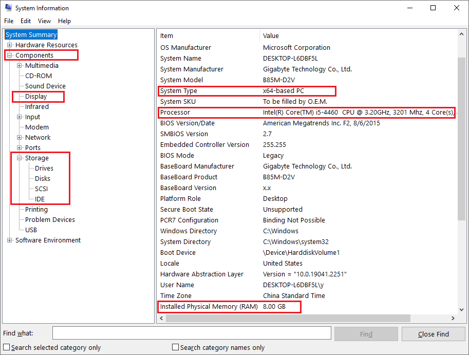 view the system information