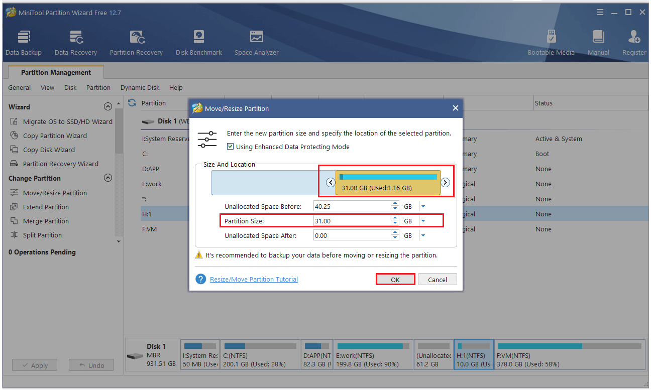 resize the partition