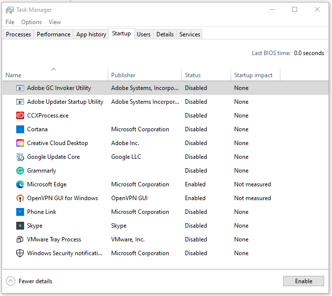 check the Startup items