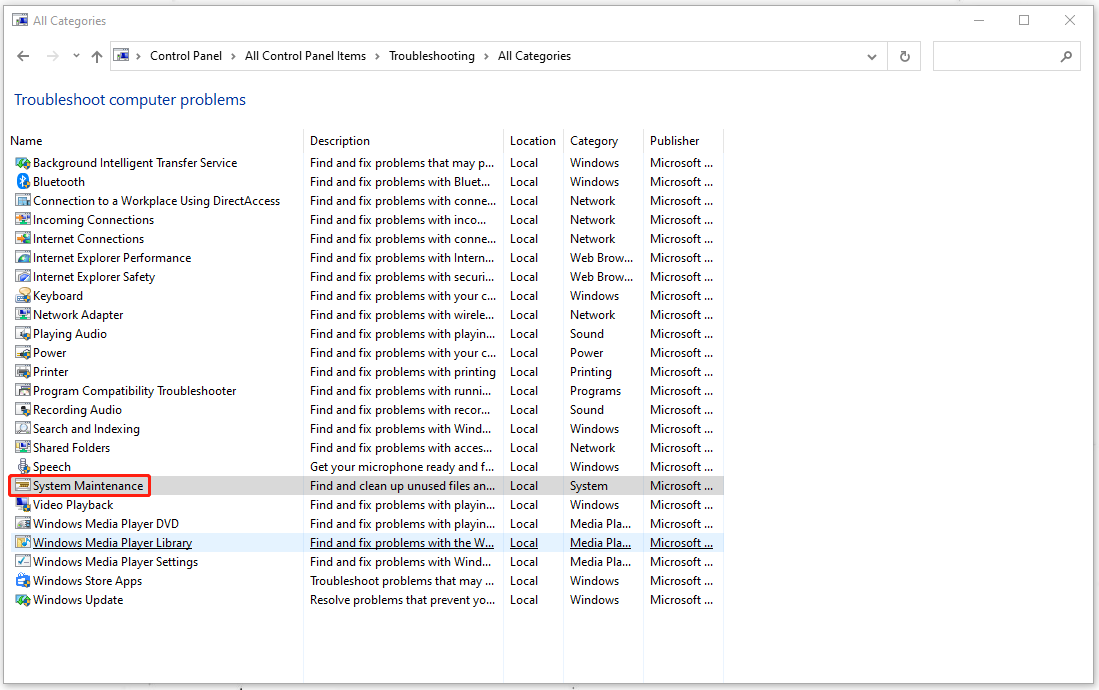 choose System Maintenance