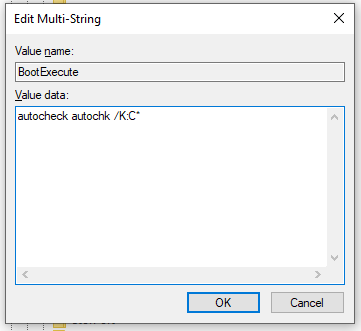 disable autocheck on C drive