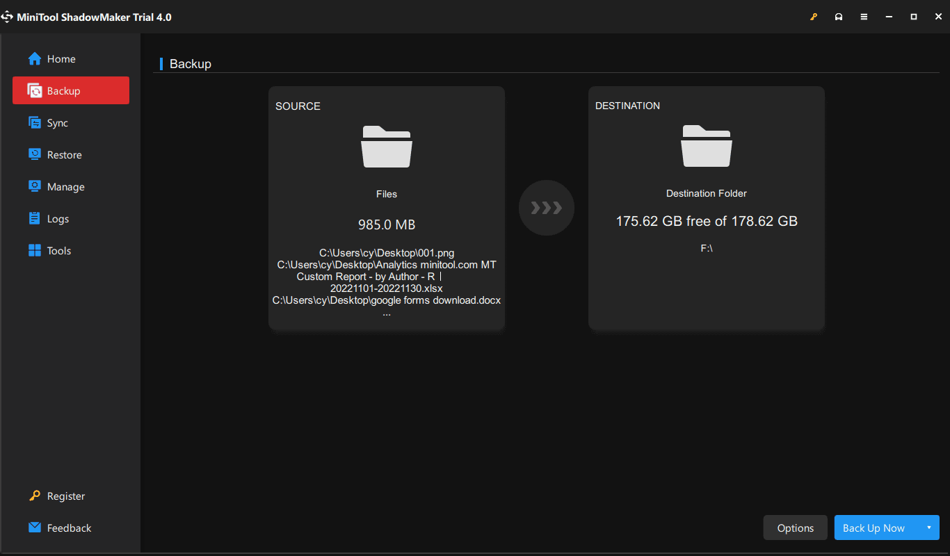 MiniTool ShadowMaker file backup