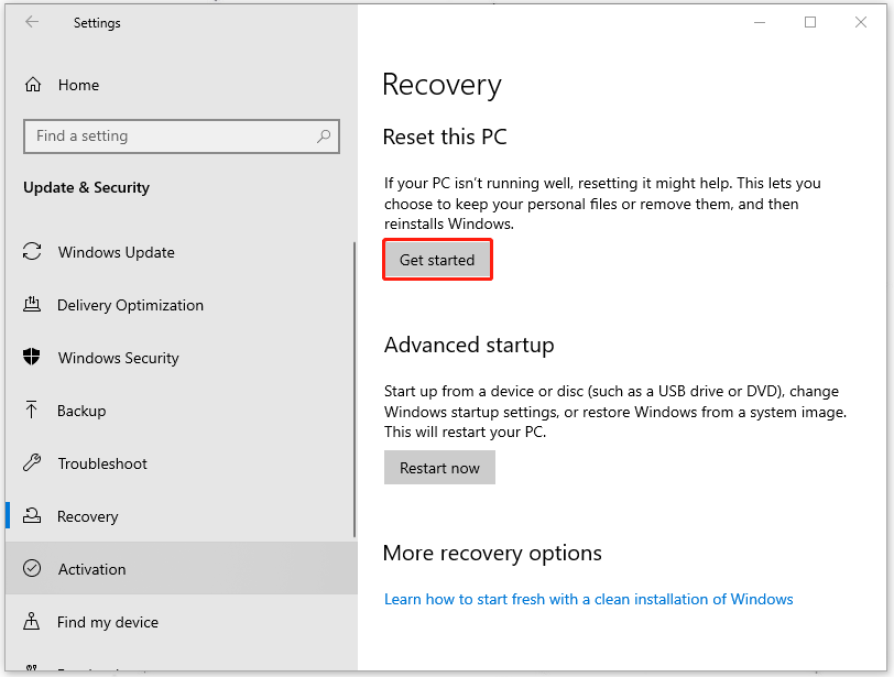 click the Get started button