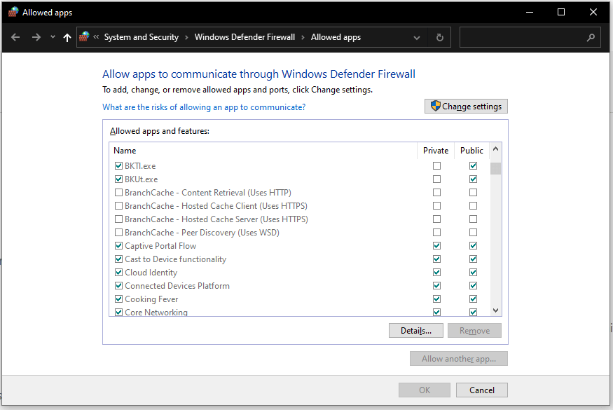 allow an app through firewall