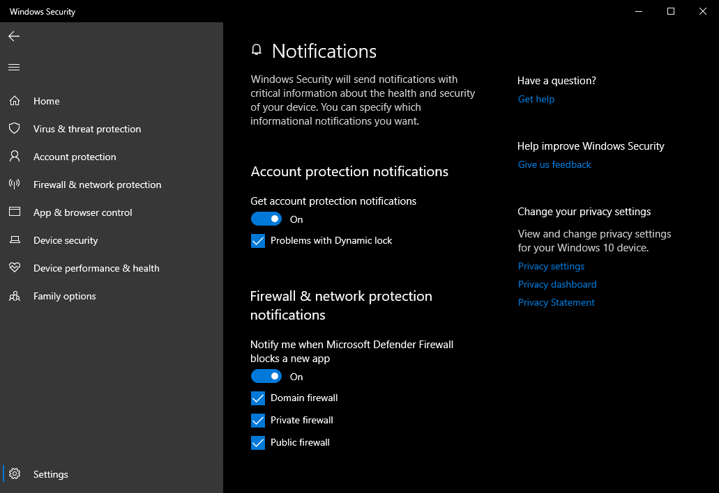 manage firewall notification settings