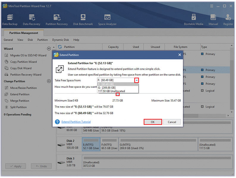 choose a partition and click OK