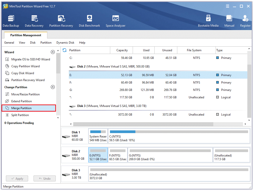 select Merge Partition from the left panel