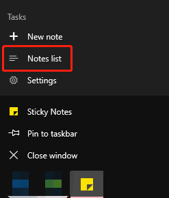 select Notes list
