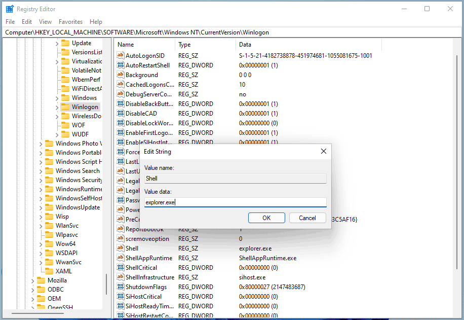 modify shell value