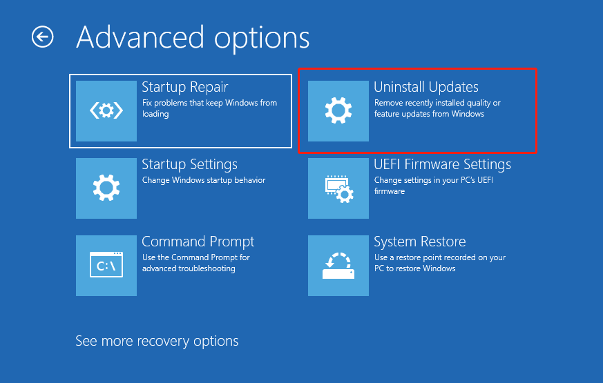 uninstall updates in WinRE