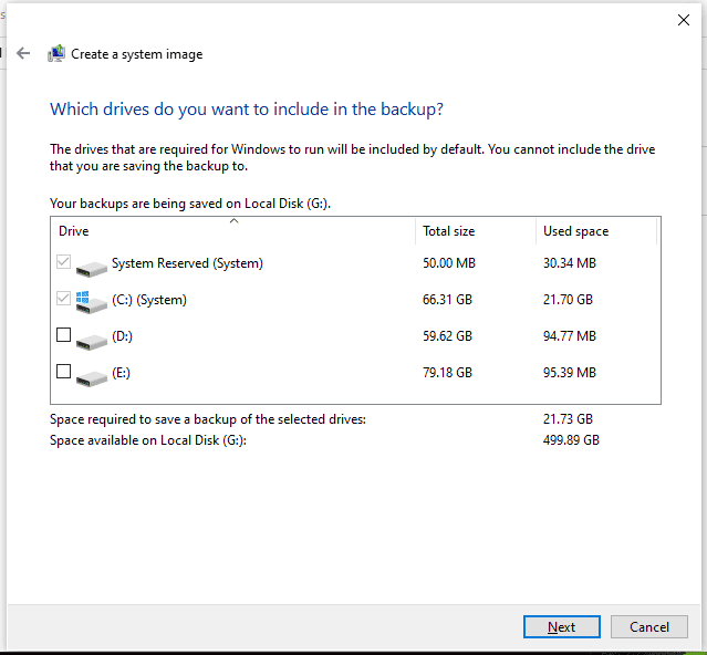 choose system partitions to back up