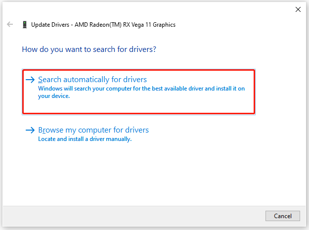 select Search automatically for drivers