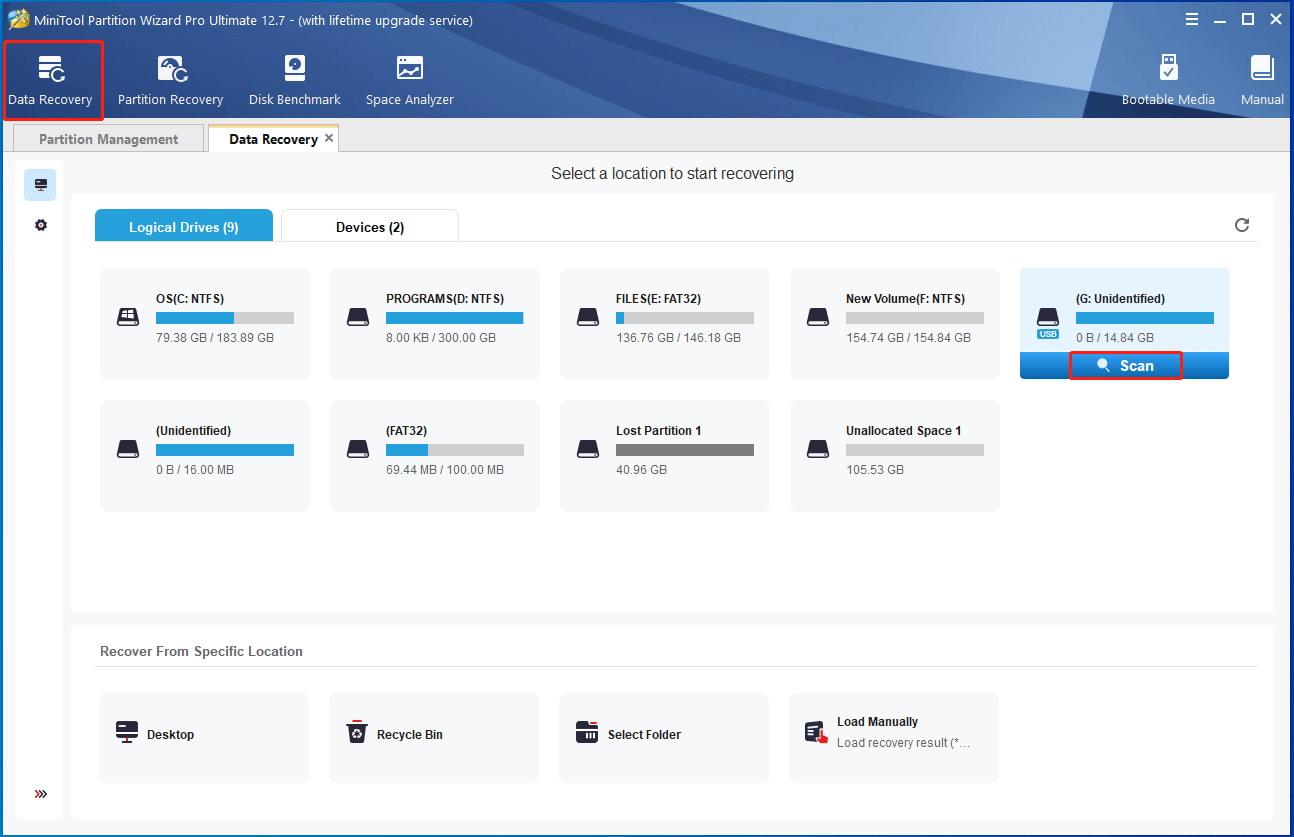 scan the RAW partition