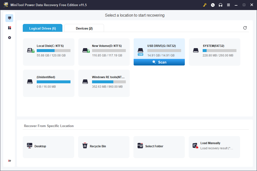 scan the selected USB drive