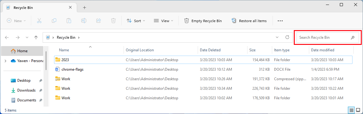 search Recycle Bin