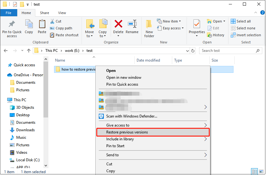 click Restore previous versions