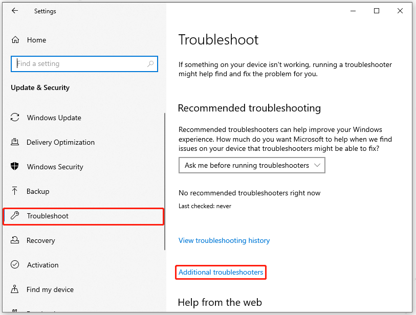 choose Additional troubleshooters