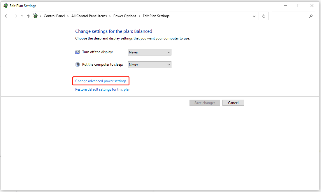 choose Change advanced power settings