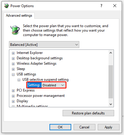 disable the option