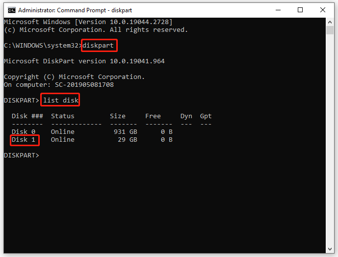 run list disk