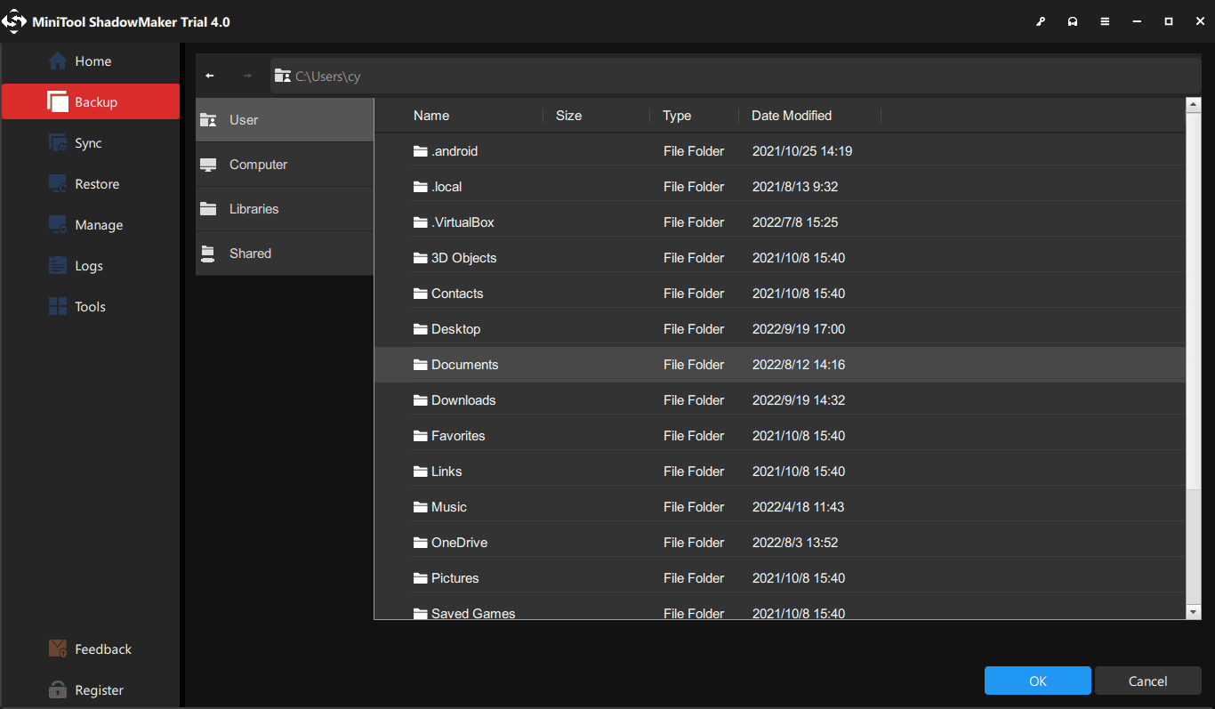 choose backup destination