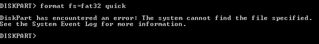 DiskPart has encountered an error the system cannot find the file specified