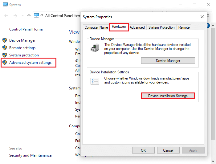 select Device Installation Settings