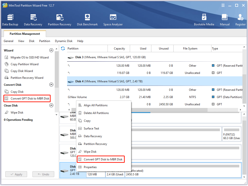 Convert GPT Disk to MBR Disk with MiniTool Partition Wizard