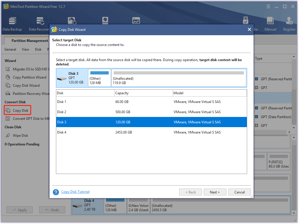 backup the whole disk with MiniTool Partition Wizard