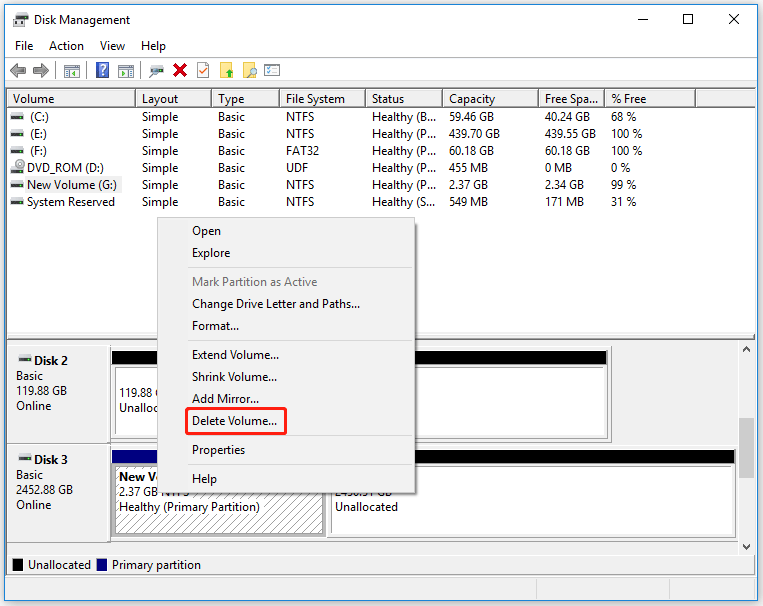 choose Delete Volume
