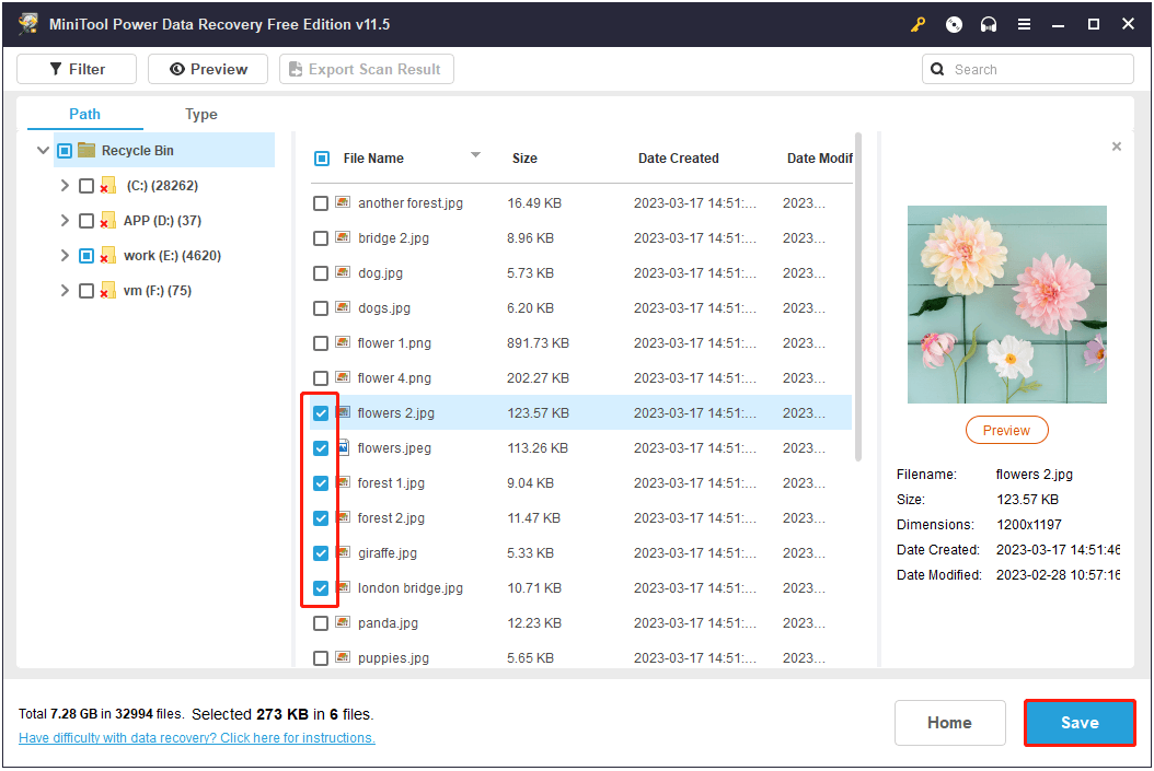 select and save needed files