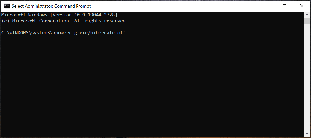 disable hibernate option in Command Prompt