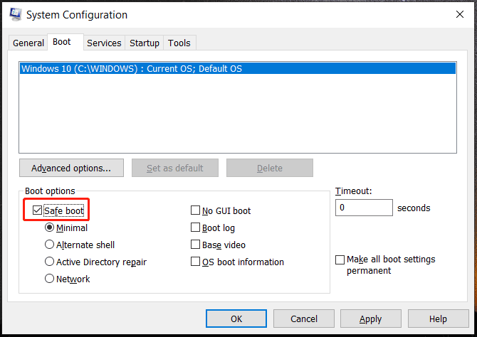 safe boot Windows 10