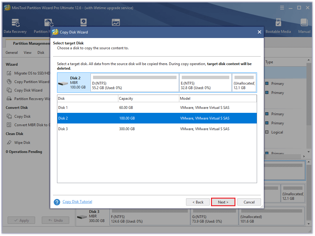 select the destination disk