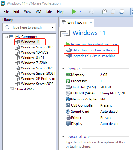 click Edit virtual machine settings