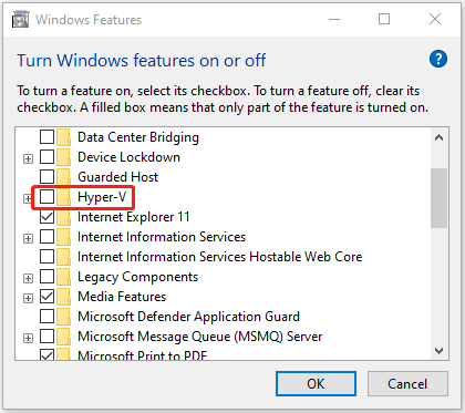 uncheck the Hyper-V feature