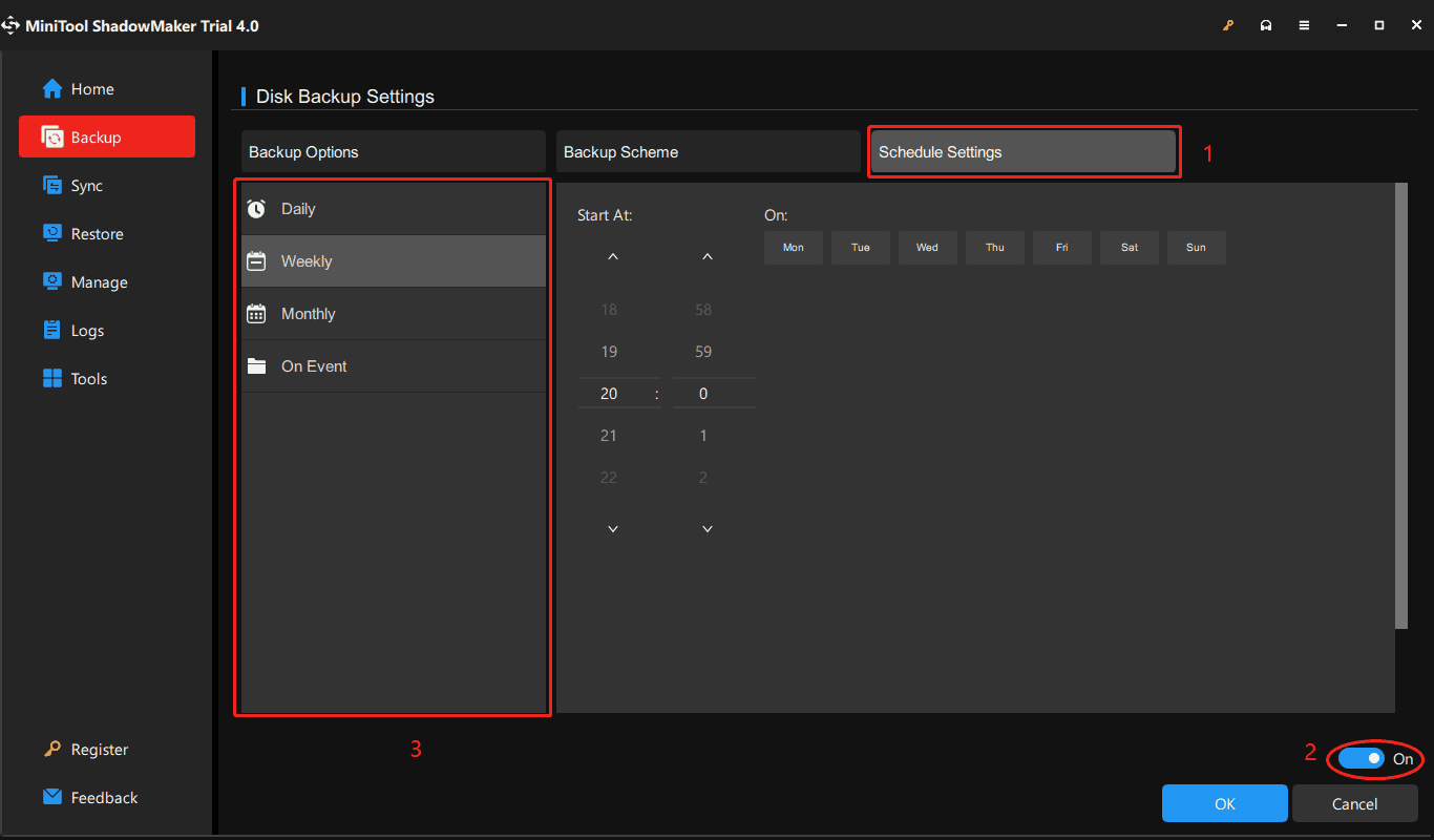 schedule settings in MiniTool ShadowMaker