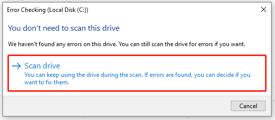 click Scan drive